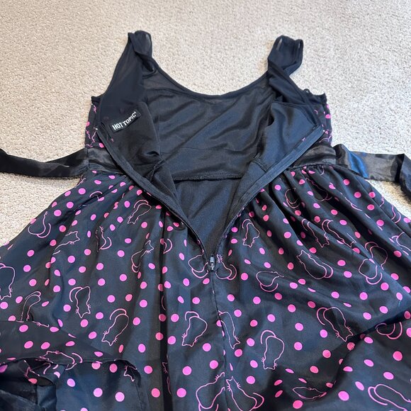 Hot Topic Dress Kitty Cat Retro Pinup Polka Dot Black Pink 50s Rockabilly MEDIUM - Picture 10 of 11